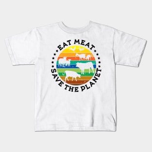 EAT MEAT SAVE THE PLANET Vintage Retro Original Design Kids T-Shirt